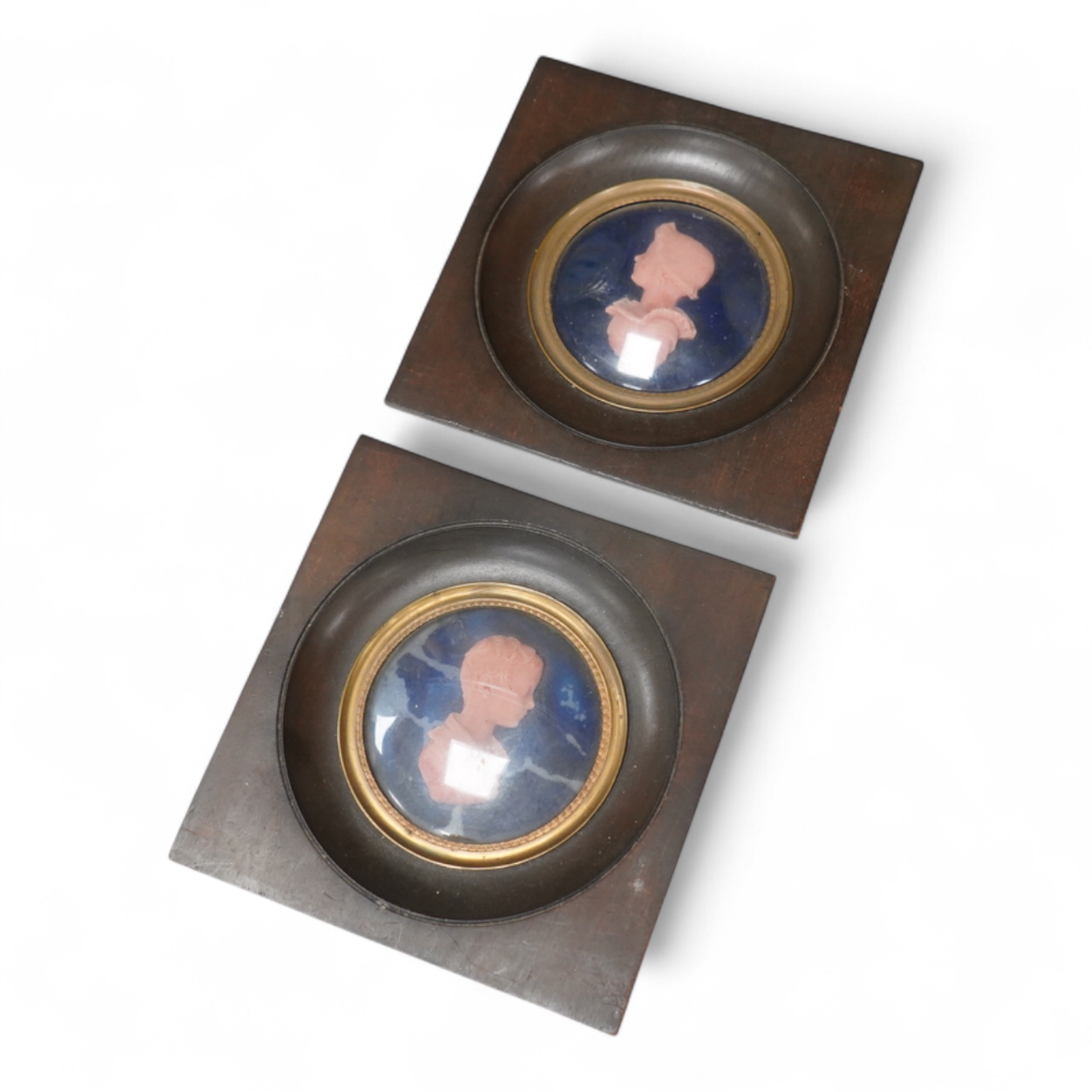 Francesco Pozzi (1779-1844), pair of tondo wax portraits of Henry and Louisa Drummond, framed, overall 13.5cm high